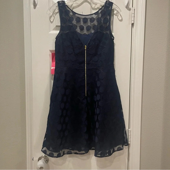 Betsey Johnson Navy Polka Dot Fit and Flare 50s Inspired Party Dress Sz 4 - Picture 4 of 10